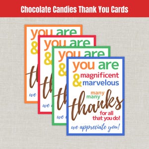 Chocolate Candies Thank You Gift Tags, Team Work Staff Appreciation Day Week Month, Goodie Bag Tag for Party Favors, Thanks Treat Tag Cards