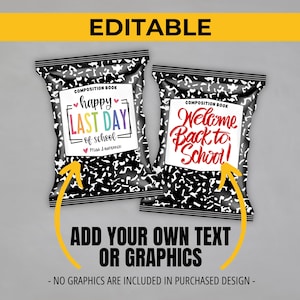 Composition Book Chip Bag, First Day or Last day of School Goodie Bag Party Favors for Students Teachers, Back to School Appreciation Gifts