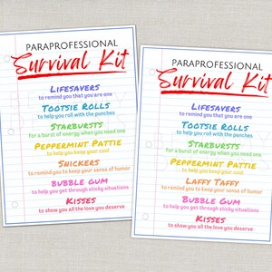 Paraprofessional Survival Kit Tag, Wertschätzung Geschenkanhänger, Goodie Bag Tag für Partygeschenke, Danke Geschenk, Leckerli Tasche bedruckte Gunstanhänger Bild 8