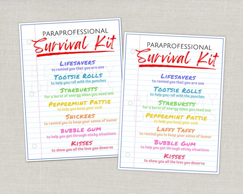 Paraprofessional Survival Kit Tag, Wertschätzung Geschenkanhänger, Goodie Bag Tag für Partygeschenke, Danke Geschenk, Leckerli Tasche bedruckte Gunstanhänger Bild 8