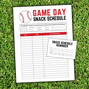 EDITABLE Baseball Snack Schedule Sign Up Sheet, Baseball Team Tball Game Day Snacks, Team Mom Baseball Mom Food List or Coaching Template