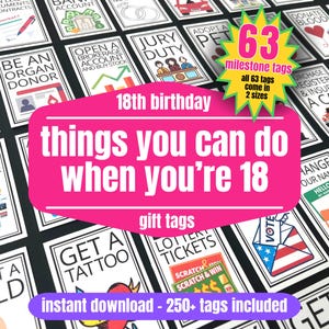 18 Things That You Can Do When You&#39;re 18, 18th Birthday Party Gift Tag Set, Cheers to 18 Years Daughter Son or Friend Birthday Gift Idea