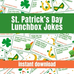 School Lunchbox Jokes for St. Patricks Day, Party Favors Lunch Notes Gifts for Kids, Positive Message School Lunches Girls Boys Daughter Son