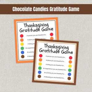 Thanksgiving Gratitude Game, Chocolate Candies Game Card, Friendsgiving or Family Dinner Party Activity, Goodie Bag Tag for Party Favors