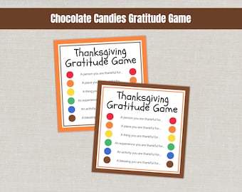 Thanksgiving Gratitude Game, Chocolate Candies Game Card, Friendsgiving or Family Dinner Party Activity, Goodie Bag Tag for Party Favors
