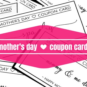 Mother's Day Coupons Printable Cards DIY Coupon Book - Etsy