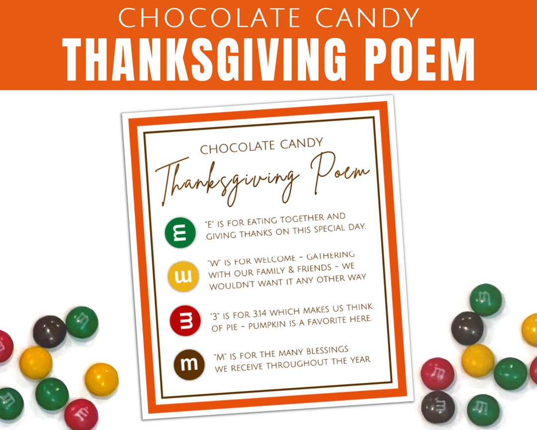 M&amp;M Thanksgiving Poem Tag, Friendsgiving Treat Card Printable, Place ...