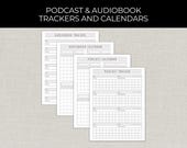 Podcast & Audiobook Trackers, Podcasts and Audio Books Calendar, Planner Checklist Pages, Content Organizer for Downloading and Streaming