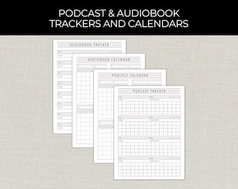 Podcast & Audiobook Trackers, Podcasts and Audio Books Calendar, Planner Checklist Pages, Content Organizer for Downloading and Streaming