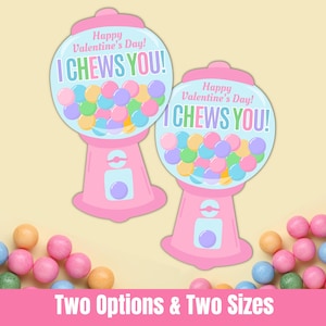 Gumball Machine I Chews You, Gum Ball Valentine Exchange, Bubblegum Pink Girl Gumballs, Valentines Day Class Treats Goodie Bag Party Favors