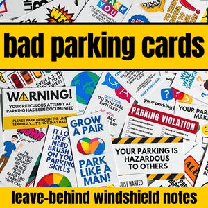Slechte parkeerkaarten, notities op voorruit achterlaten, nieuwigheidskaarten voor slechte bestuurder, autonotitie kousvuller, sarcastisch grappig cadeau, grap cadeau-idee