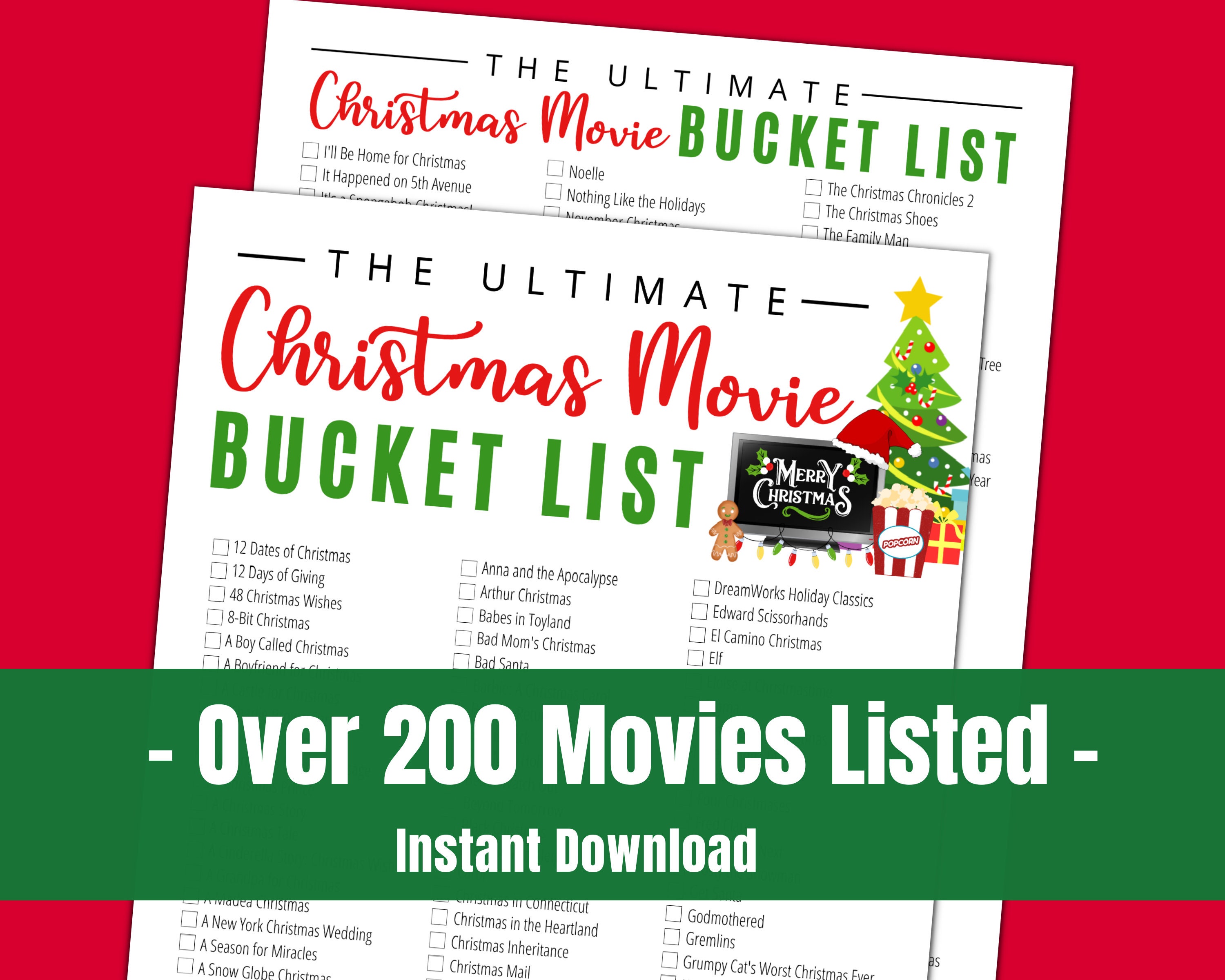Christmas Movie Bucket List, Family Movie Night Printable, Xmas Movie Lover  Gift Idea, Holiday Planner Checklist To-do List Activity Game (Download  Now) 