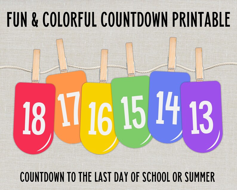 Last Day School Countdown Banner Classroom Party Ice Cream Printable ...