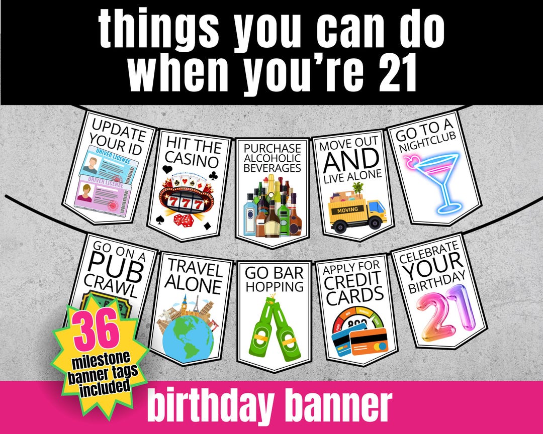21st Birthday Banner Printable, Things You Can Do When You're 21, 21st ...