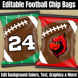 Football Chip Bag, Editable Chip Bag Printable, Goodie Bag Party Favors, Players Team Coach, Football Mom, Sports Coaching Templates