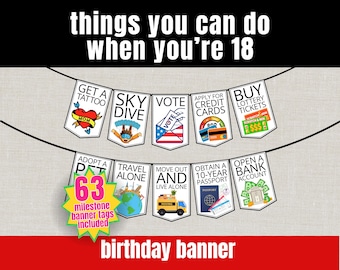 Banner imprimible para 18 cosas que puedes hacer cuando tengas 18 años, idea de regalo de cumpleaños número 18 para hija, hijo o amigo, decoración de fiesta de banner de cumpleaños