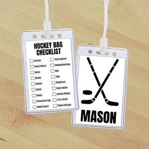 Editable Hockey Bag Tag Insert, Custom Hockey Equipment Gear Checklist Name Tag, School & Club Sports Backpack Tag Hockey Packing List