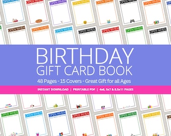 Libro de tarjetas de regalo de cumpleaños imprimible, soporte para tarjetas de regalo para hija e hijo universitarios, kit de supervivencia para cumpleaños, regalo para todas las edades.