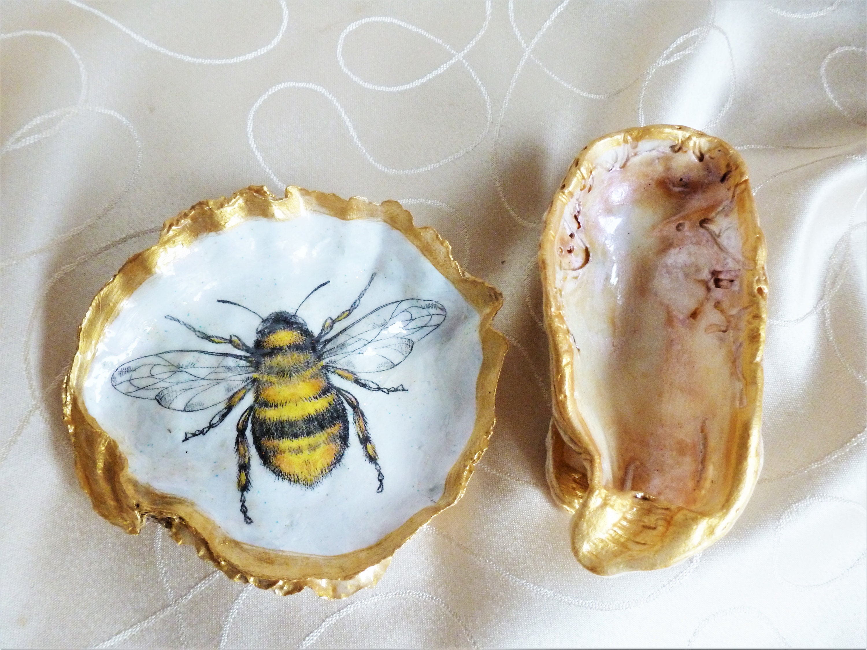 Grand Porte-Savon Coquille d'huître Abeille, Baguier Coquillage, Porte-Bijoux Coquillages, Cadeau Hô