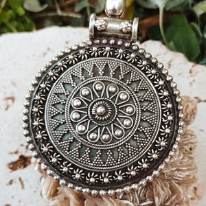 sterling silver pendant, mandala necklace, spiritual jewelry, tribal necklace, Boho pendant, Statement mandala jewelry, Medallion necklace