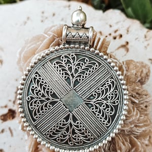 Spiritual women ethnic pendant, hippie boho pendant necklace, Tribal statement mandala pendant, Medallion necklace, sterling Silver gifts