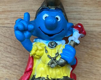 Smurf King Figurine, Emperor, Royalty Vintage Toy Smurf, 1978, Peyo, Schleich, Mardi Gras, Cake Topper, Christmas Ornament, Action Figure