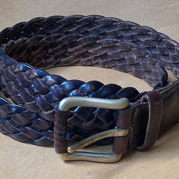 Cole Haan Women's Belt, Leather Woven, Braided Dark Brown, Brass Buckle  36" x 1" Wide, Quality Made in  Italy, Vintage from 90s, Very NICE!