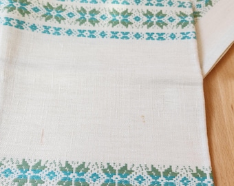 Linen-Cotton Kitchen/Tea Towel, Blue Star Snowflake Weave Pattern, Traditionally Made Woven Design, Large Oversized 19.5 x 28.5", Washable