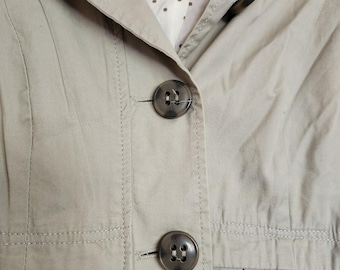Vintage H&M Hooded Trench Coat, Khaki, Wms Sz 8, Lined, Single Set of Large Buttons (5), Divided Style, Cinched Mid-Section for Pretty Drape