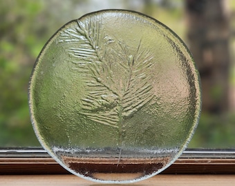 Humppila Kaija Aarikka Glass Plate, Pine Bough Pressed, Textured Glass, Finland, 1974, Collectible, Rare!