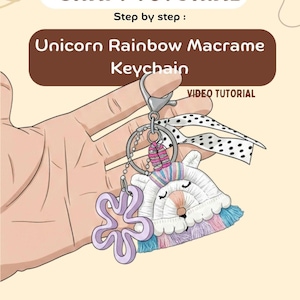 Videotutorial de llavero de macramé con unicornio arcoíris (DIY para principiantes) (Descarga digital)