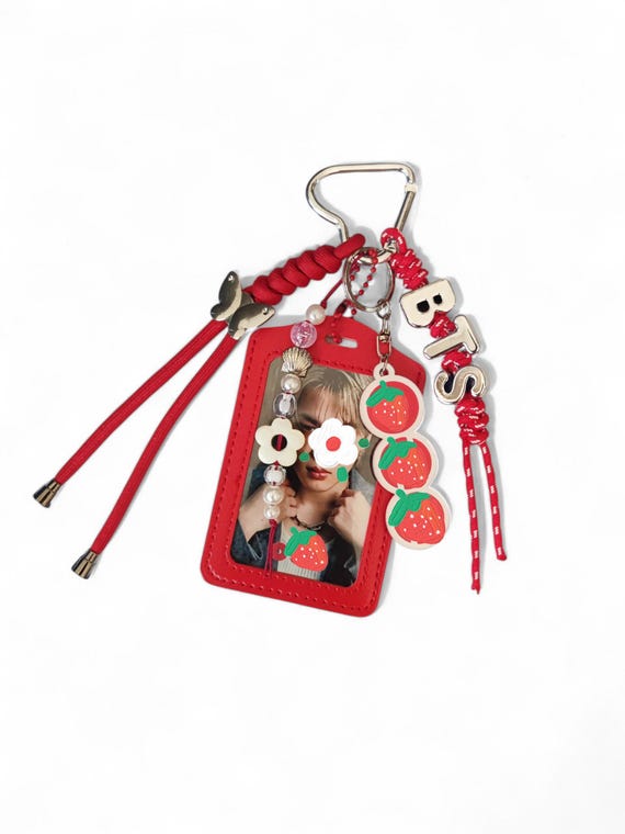 KPOP Bts Red Photocard Holder Keychain | Kpop Bag Charm | BT Photo