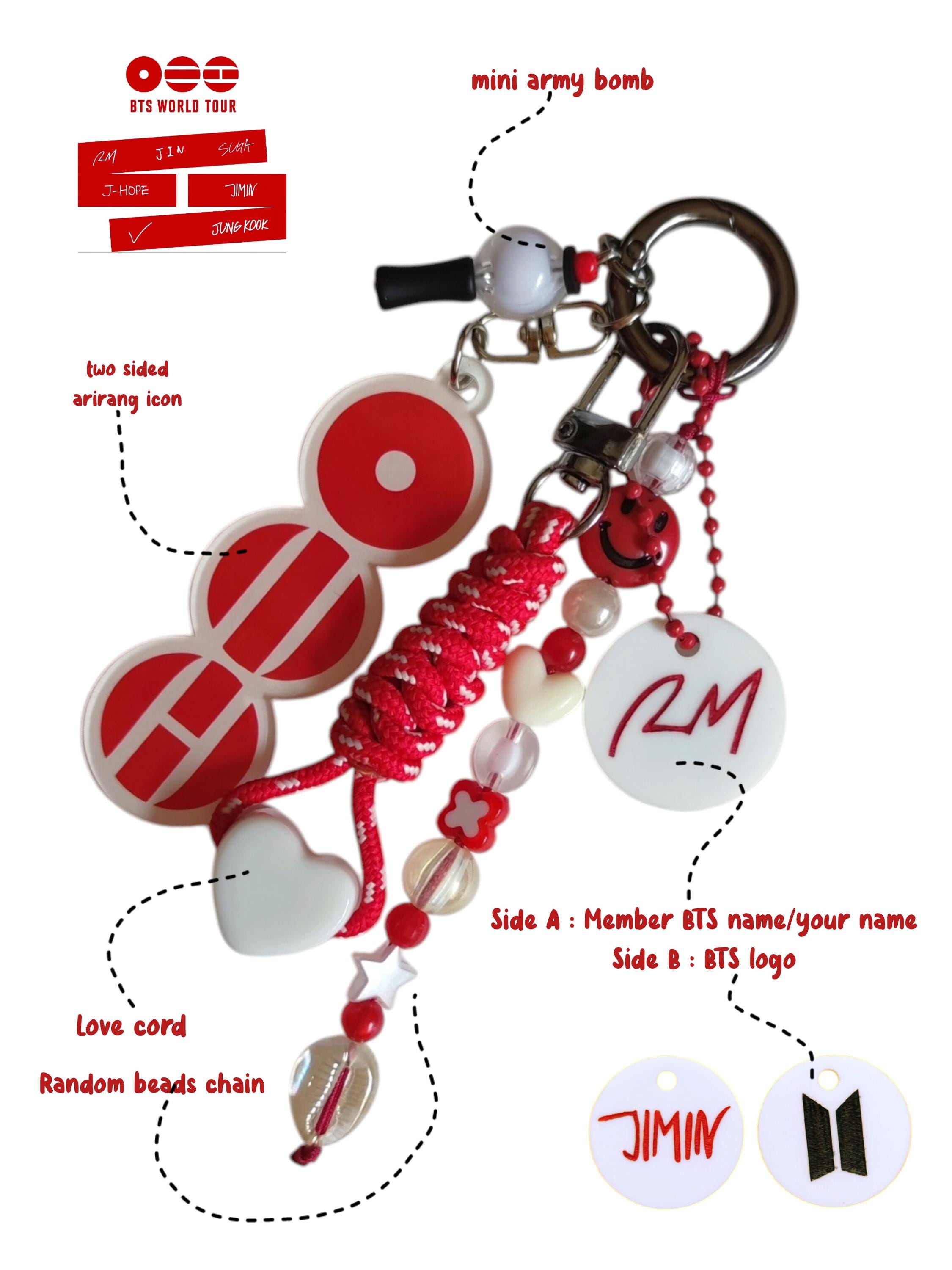 BTS Inspired Arirang Bag Charm Keychain, Kpop Style Beaded Charm