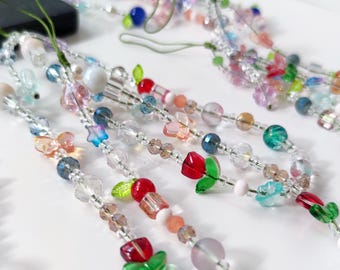 Handmade Glass Beaded Phone Charm Strap: Kawaii Wristlet Lanyard