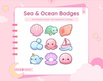 Ocean Animal Sub Badges | Pastel Sea Creature Twitch Badges | Aquatic Loyalty Icons | Digital Download