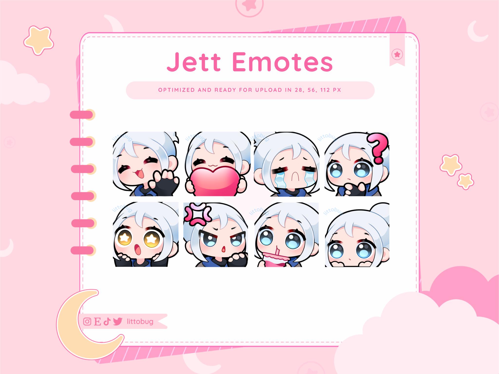 Jett Emotes (8 Pack) for Twitch, YouTube, Discord | Valorant Emotes