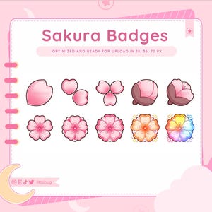 Insignias de suscripción de Sakura Blossom (paquete de 10) para Twitch, YouTube, Discord / Recursos de transmisión de flores lindas