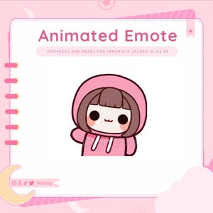 Wiggle Animated Emote (Braune Haare, Pinker Hoodie) für Twitch, YouTube, Discord | Chibi Mädchen