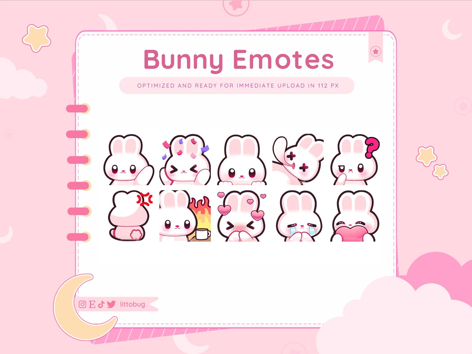 Wicked Rabbit Emotes Bunny Rabbit Emotes (10 Pack) for Twitch, Youtube, Discord | White and ...