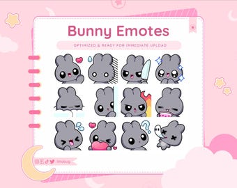 Black Bunny Emotes (12 Pack) for Twitch, YouTube, Discord | Rabbit Emotes
