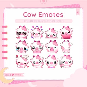 Pink Cow Emotes (12 Pack) for Twitch, YouTube, Discord | Strawberry Cow Emotes