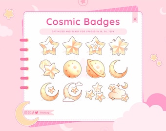 Star Sub Badges, Gold Celestial Stream Graphics (12 Pack)