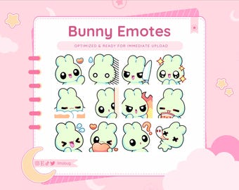Green Bunny Emotes for Twitch, YouTube, Discord (12 Pack) Rabbit Emotes