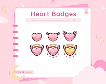 Angel Heart Wing Twitch Badges, Pink Streaming Sub Badges (6 Pack)