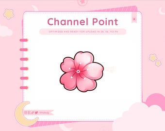 May include: A pink flower with five petals and a yellow center. The flower is on a white background with a pink border.