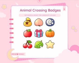 Cute Animal Crossing Badges | ACNH Twitch Sub Badges | Kawaii Gamer Stream Emotes | Digital Download for Cozy Islanders