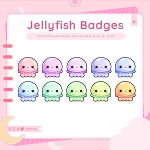 Jellyfish Badges (10 Pack, Rainbow) for Twitch, YouTube, Discord | Sea Creature Badges