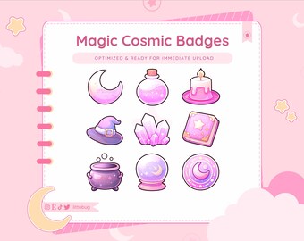 Magic Cosmic Pink Twitch Sub Badges | Celestial Witchy Icons (Digital Download)