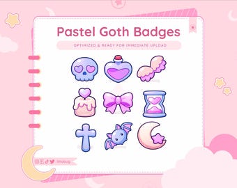 Pastel Goth Twitch Sub Badges | Purple Skull, Heart, Bat Icons (Digital Download)