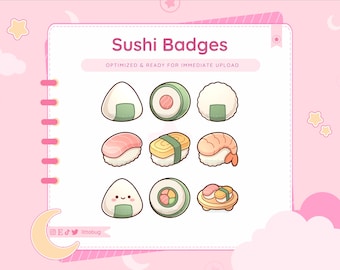 Kawaii Sushi Sub Badges | Japanese Food Twitch Icons (Digital Download)